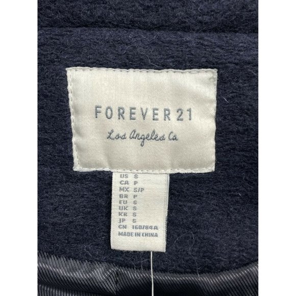 NWT Forever 21 Navy Blue Wool Blend Button Front Car Coat Jacket S Small - Picture 6 of 9